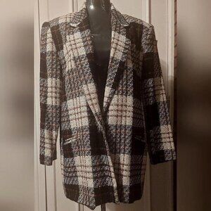Classic VIA MODA Oversized Blazer Heritage Plaid Tweed Classic Power Suit